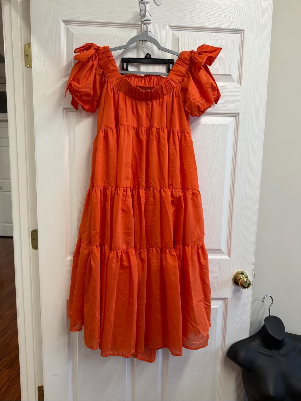Anthropologie Orange Tiered Maxi Dress with Puff Tie Sleeves